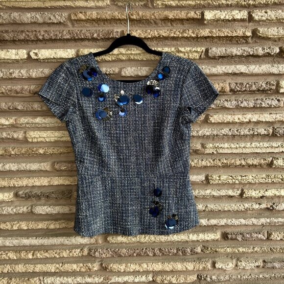 Banana Republic Navy Blue Tweed Embellished Harper Peplum Top Size 2P - Picture 2 of 9